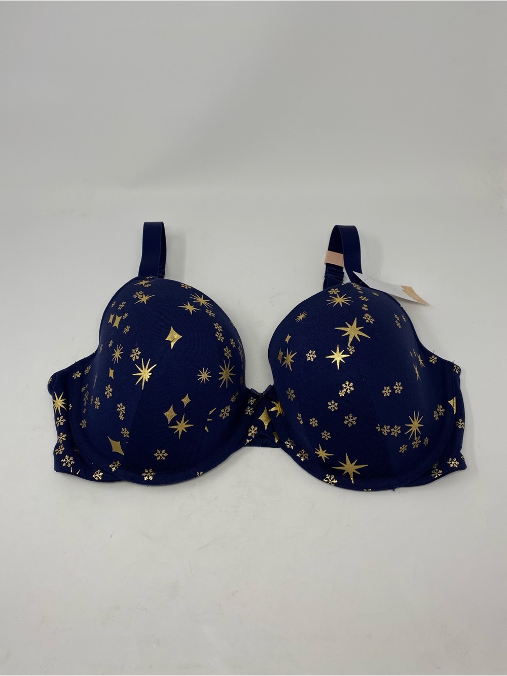 Cacique Lightly Lined T Shirt Bra 38DDD Navy Gold Maritime Snowflakes Stars - Picture 2 of 9